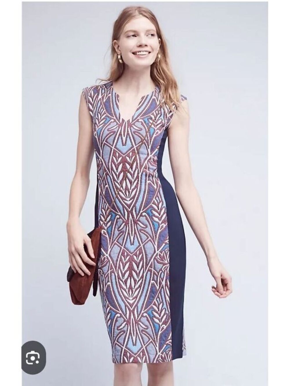 Anthropologie Paris Cleo Jacquard sheath dress Knit Stretchy Blue Size Small
